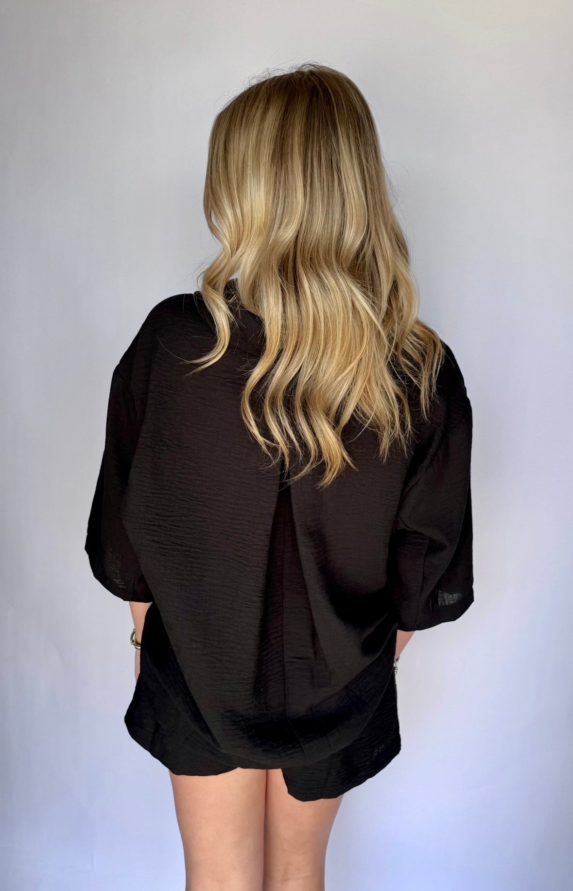 Black Flowy Shorts Set