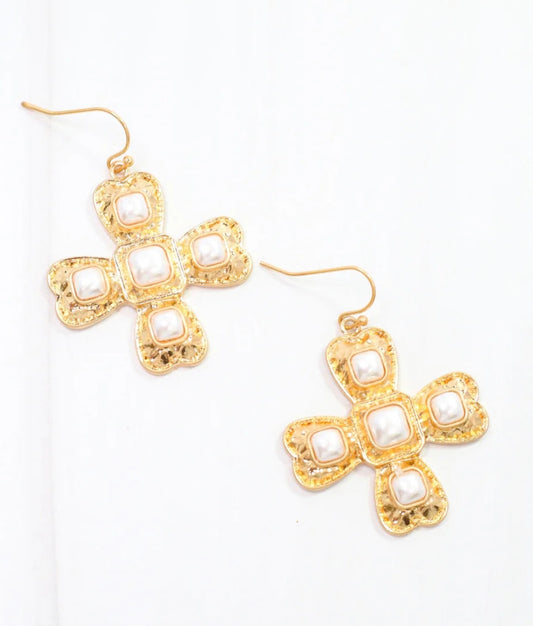 Palazzo Pearl & Gold Cross Earrings