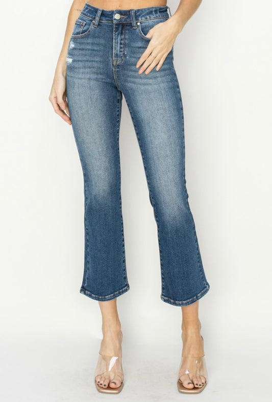 Dark Wash High Rise Crop Flare Denim (PLUS)