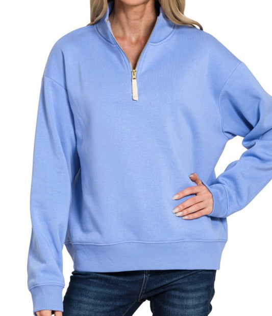 Fleece Half Zip Pullover- Blue