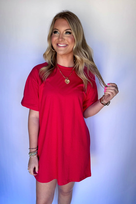 Candice T Shirt Dress- Red