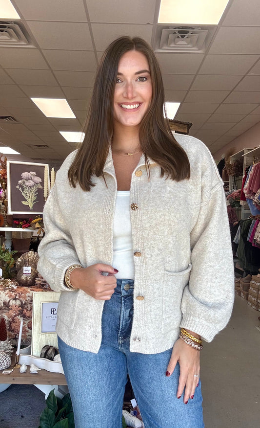 Cozy Button Up Cardigan-Oatmeal