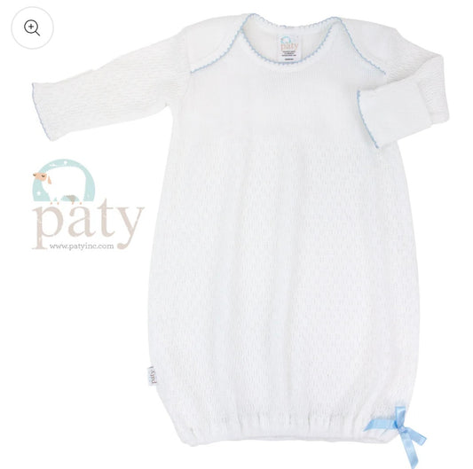 Paty Knit Gown: White w/Blue & Bow