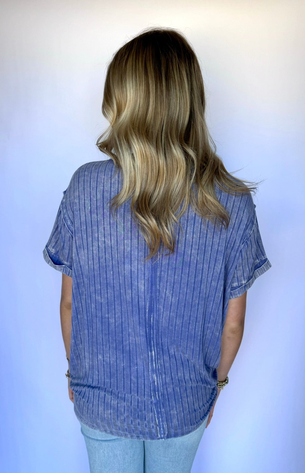 Carlie Acid Wash Ribbed Top- Marlin