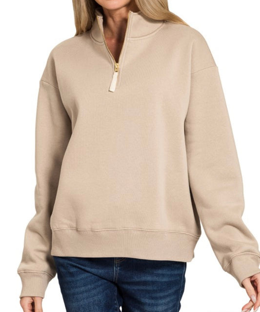 Fleece Half Zip Pullover- Ash Mocha