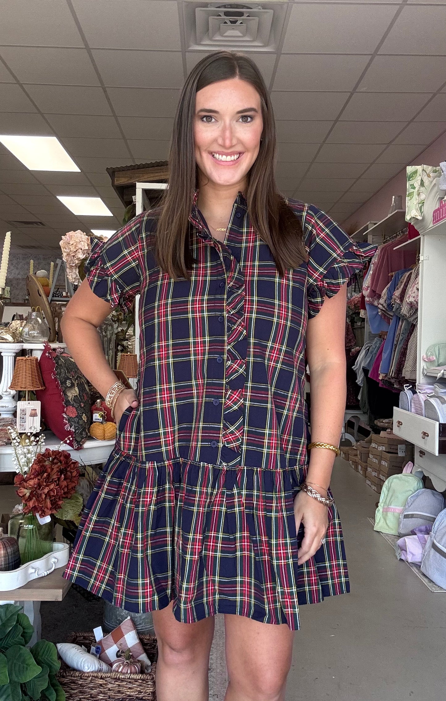 Plaid Perfection Dress-Navy