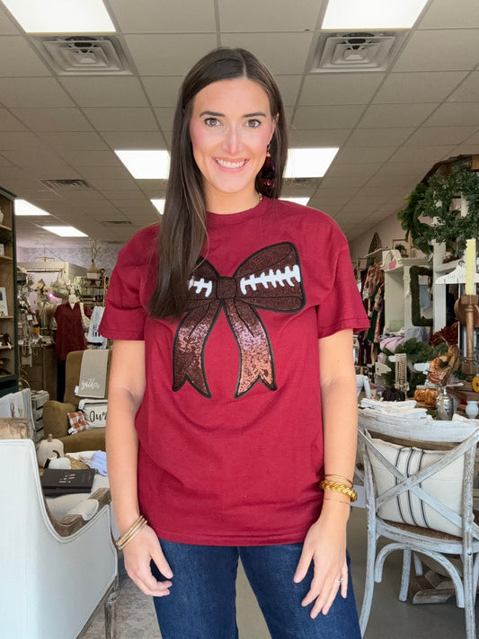 Sequin Football Bow Shirt