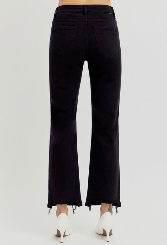 Black High Rise Crop Straight Denim